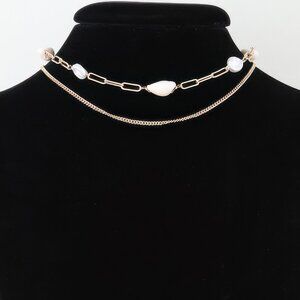 Double Pearl Chain Necklace